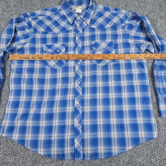 Wrangler Wrancher Shirts‎ XXL Western Plaid Long Sleeve Pearl Snap Shirt - Picture 5 of 7